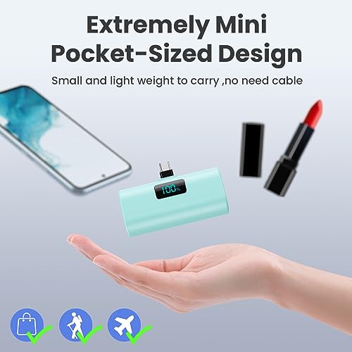 [2-Pack]Portable Charger for iPhone 17/16/15 Series,5200mAh PD USB C Power Bank Built-in USB-C Connector, Battery Pack Compatible with iPhone 17/17 Pro Max/16 Pro/15 Series,Galaxy,Android(Pink+Green) - color: Pink+Green