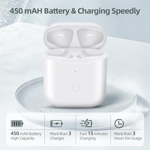 Wireless Charging Case Replacement Compatible for AirPods 1st & 2nd Gen, Air Pods Charger Case with Bluetooth Pairing Sync Button, White (No Earbuds)