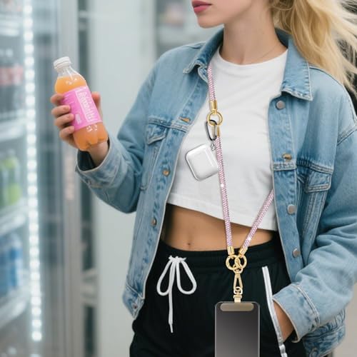 ABJFJE Crystal Phone Lanyard Crossbody & Wrist Strap Phone Strap Crossbody & Wrist Lanyard Anti Theft Phone Strap for Women - color: Pink Crystal