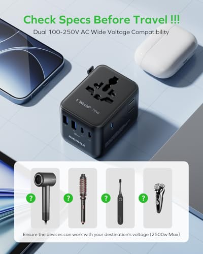 MOMAX 70W Universal Travel Adapter 7-in-1 GaN International Power Adapter - color: Black, size: 70W