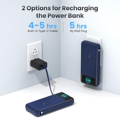 Portable Charger for iPhone with Built-in Cables and AC Wall Plug,26800mah Fast Charging USB C Power Bank,25W PD Travel Essential Battery Pack for iPhone 17/16/15/14/13,Galaxy,Apple Watch (Blue) - color: Dark Blue