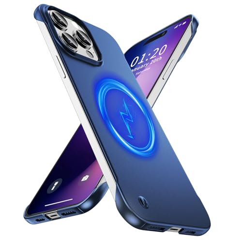 GRECAZO Magnetic Frosted Frameless Case for iPhone 14 Pro, Navy Blue | Compatible with MagSafe, Metallic Finish, Hard PC Cover, Ultra Thin Lightweight Minimalist Borderless, Slim Fit, 6.1-Inch - color: Navy Blue, size: iPhone 14 Pro