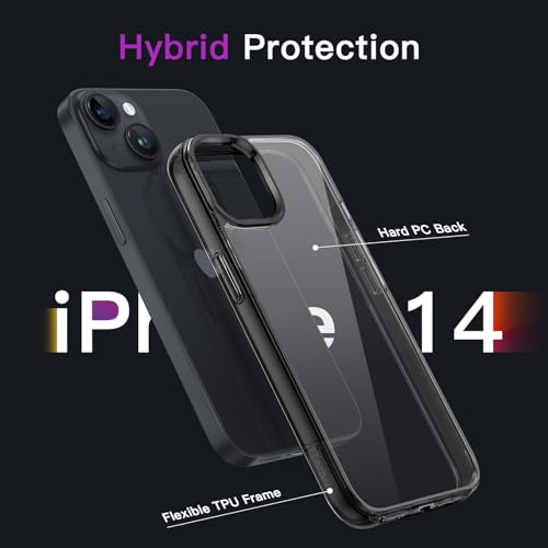 JETech Case for iPhone 14 6.1-Inch, Non-Yellowing Shockproof Phone Bumper Cover, Anti-Scratch Clear Back (Black) - color: Black, size: iPhone 14
