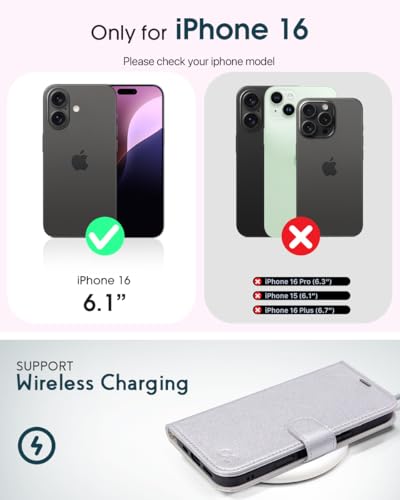OCASE for iPhone 16 Wallet Case, PU Leather Crossbody Phone Case with Removable Shoulder Strap, Kickstand, RFID Blocking Card Slots, Flip Folio Phone Cover 6.1 Inch 2024, Silvery - color: Silvery, size: iPhone 16