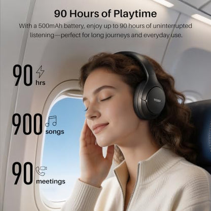 TOZO HT3 Hybrid Noise Cancelling Wireless Headphones, 90H Over Ear Headset - color: Titanium Black