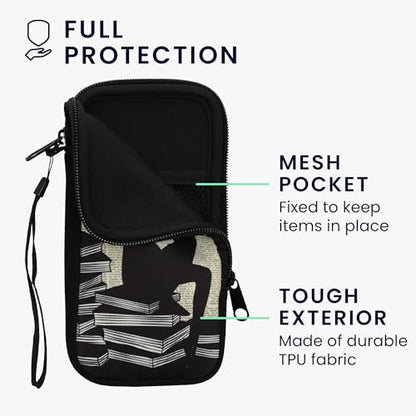 kwmobile Neoprene Sleeve for Smartphone Size XXL - 7" - Shock Absorbing Pouch Case - Protective Phone Bag - Girl and Books Black/Beige - style: Girl and Books 01-11