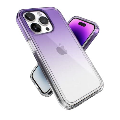 Speck Clear iPhone 14 Pro Case - Drop Protection, Scratch Resistant Dual Layer Slim Phone Case for 6.1" iPhone 14 Pro - Anti-Yellowing & Anti-Fade Case - Ombre Amethyst Purple Fade/Clear GemShell - color: Amethyst Purple Fade/Clear