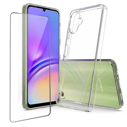 for Samsung Galaxy A06 5G Case Crystal Clear Slim Hard Case Hybrid Shockproof Bumper with Tempered Glass Screen Protector Full Body Anti-Yellow Anti-Scratch Phone Protective Cover - color: Galaxy A06 5G