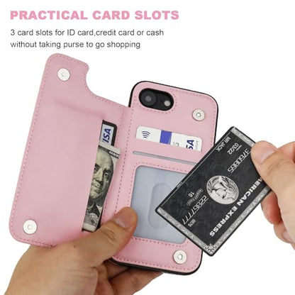 ONETOP for iPhone 17e/16e Wallet Case with Credit Card Holder,Pink | Kickstand,ID/Cash Holder,Case Wallet with Card Slots,Double Magnetic Clasp,Durable PU Leather Shockproof Cover for Women Men - color: Pink