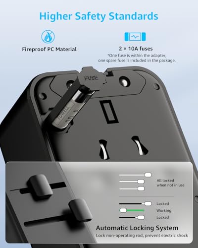 “Air” Universal Travel Adapter 3 USB-C＆ 1 USB-A Cover 200+ Countries - color: Black, size: A1R GaN45W