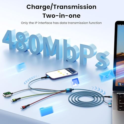 Travel Essentials 4 in 2 Multi Charging Cable for iWatch Charger, 1Pcs 5FT - color: Black&Blue