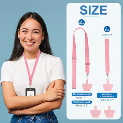PATIKIL Smart Phone Lanyard with Wrist Strap and Patches for Most Smartphones ID Badges Keychain - color: Pink