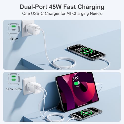 USB C Charger 45W GaN Fast Charging Portable Block for iPhone, 2 Pack - color: White