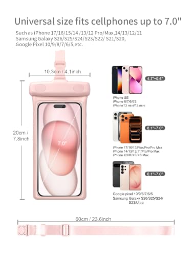 wellhouse Waterproof Phone Pouch, Waterproof Phone Case for iPhone 17 16 15 14 13 Pro Max XS Samsung, IPX8 3D Cellphone Dry Bag Beach Essentials (1 Pack -Earl Pink 7 inch) - color: 1 Pack -Earl Pink 7 inch