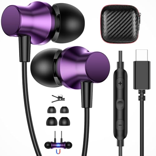 APETOO USB C Wired Earbuds for iPhone 18 Pro 17 16 15 Volume Control Purple - color: Purple