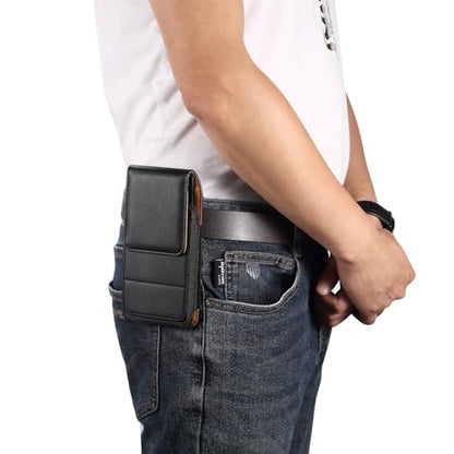 Cell Phone Pouch Pu Leather Holster Belt Clip Holder for iPhone 17 Air, 16 Plus 15 14 13 12 11 Pro Max Samsung Galaxy S26+ S25 FE S24 FE S24+ S23+ S23 FE A15 A35 A55 Google Pixel 10a 9a 6 (Black, L) - color: Black, size: L