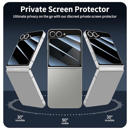 Privacy Screen & Camera Lens Protector for Samsung Galaxy Z Flip6, Double Shatterproof Anti-Spy Tempered Glass, Private Black Protection, 9H Hardness Anti-Scratch Case-Friendly, 3 Pack Each - color: Flip6 Black