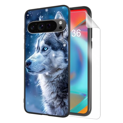 for Google Pixel 9 Pro XL Phone Case TPU Shockproof Full Body Protection Cover 6.8" Snow Blue Eyes Husky for Pixel 9 Pro XL Lightweight Compatible Wireless Charging Screen Protector Film - color: Snow Blue Eyes Husky