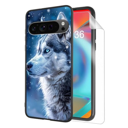 for Google Pixel 9 Pro XL Phone Case TPU Shockproof Full Body Protection Cover 6.8" Snow Blue Eyes Husky for Pixel 9 Pro XL Lightweight Compatible Wireless Charging Screen Protector Film - color: Snow Blue Eyes Husky