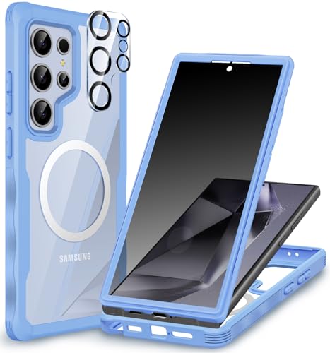 CENHUFO Magnetic Privacy for Samsung Galaxy S24 Ultra Case, Full Body Phone Case with Built-in Privacy Screen Protector and Camera Lens Cover, Anti Peep Shockproof Protective Clear Bumper - Blue - color: Blue, size: S24 Ultra