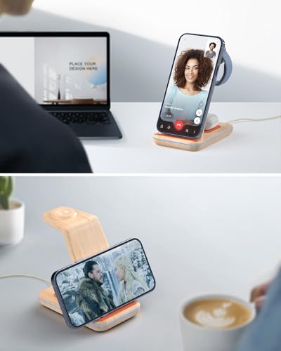 Wireless Charging Station for Apple Products: 3 in 1 Apple Wireless Charger for iPhone 16/15/14/13/12/11/SE/X Pro Max - Apple Watch Ultra/10/9/8/SE/7/6/5/4/3 - AirPods 2/3/4 Pro - color: Wooden