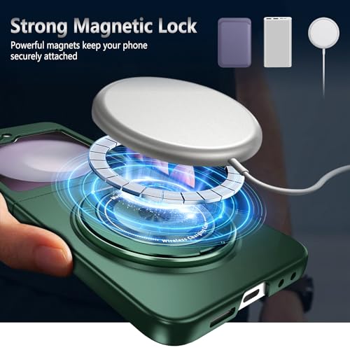 Magnetic Case for Samsung Galaxy Z Flip 6, [Compatible with MagSafe] Military Grade Shockproof Slim fit Samsung Z Flip 6 Phone Case with Magnetic Ring Kickstand, Green… - color: Green, size: Samsung Galaxy Z Flip 6