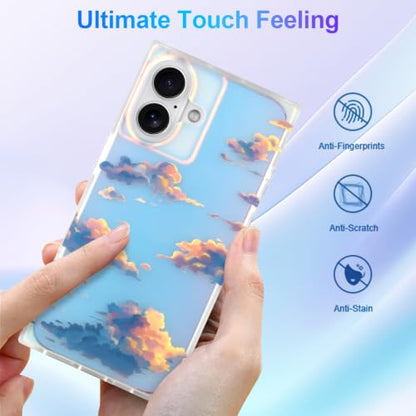 Cute Rectangle Case for iPhone 16 Case, Iridescent Clouds | Twilight Sun Set Sky Pattern Design, Aesthetic Girly Matte Glitter Protective Phone Cover for Women Girls - size: iPhone 16
