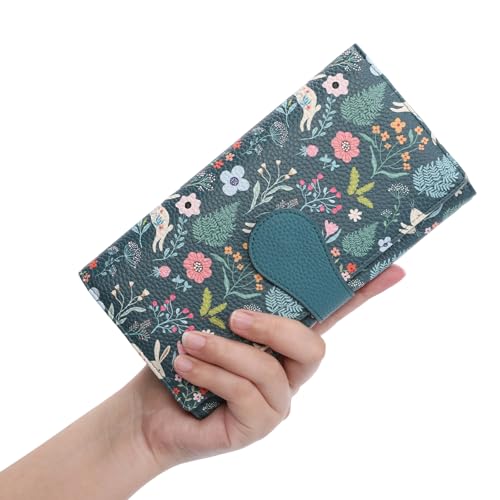 GOIACII Women's Wallet RFID Blocking Large Capacity Card Holder Ladies Phone Clutch Travel Long Purse Rabbit Print - color: Z04 Rabbit Print Blue
