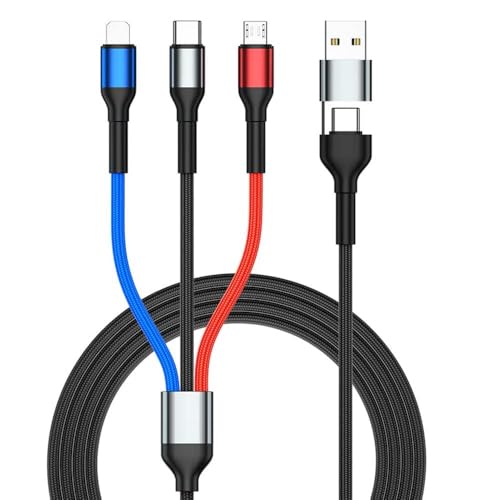 Reflex Power 6-in-1 Multi-Functional Charging Cable, 1.2m Nylon Braided, USB-C, Micro, IP Connectors, Fast Charge for Android & iOS Devices, Durable Aluminium Alloy, Perfect for Travel & Home