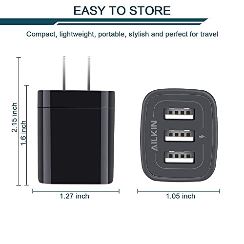 Wall Charger Plug, USB Charger Cube, AILKIN 3.1A 3-Muti Port USB Adapter - color: Wall Charger Black