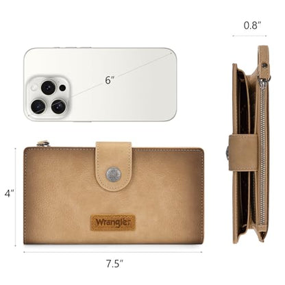 X Wrangler Wallets Women Minimalist Wristlet Wallets, Card Cases & Money Organizers Wallet Bifold with Phone Pocket - color: Tan