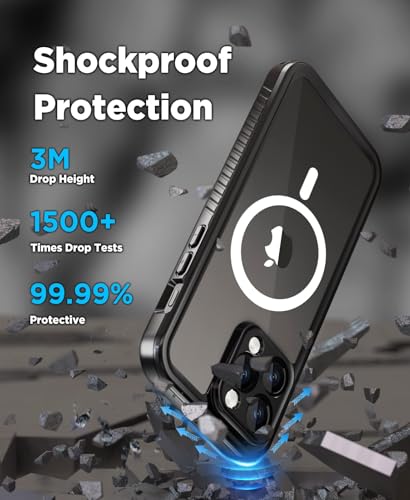Beeasy for iPhone 14 Pro Waterproof Case with Magsafe IP68 Underwater Military Grade, Phone Case with Shockproof, Dustproof, Rugged 360 Full Body Protection Cover with Built-in Screen Protector Black - size: iPhone 14 Pro (6.1")