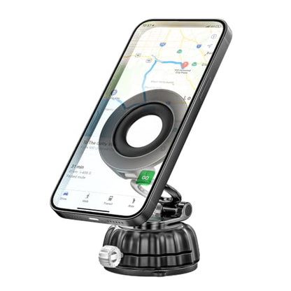 Strong Suction Cup Magnetic Car Phone Holder for iPhone & Android Phones, Shock-Resistant Phone Mount for Dashboard Windshield, 360° Rotation, Heavy-Duty, Foldable, Hands-Free, Ideal for Navigation - color: Black