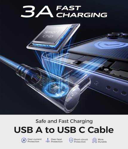 USB C Cable 90 Degree USB to USB C Cable Fast Charging 3A, Durable Braided - color: Gray, size: 10FT, style: USB A to USB C