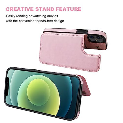 ONETOP for iPhone 12 & iPhone 12 Pro Wallet Case with Card Holder,Pink | Kickstand,ID/Cash Holder,Case Wallet with Card Slots,Double Magnetic Clasp,Durable PU Leather Shockproof Cover for Women Men - color: Pink