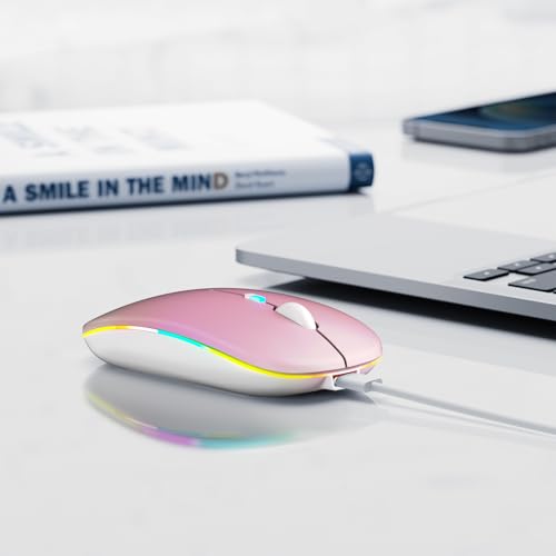Afaartcci Rechargeable Wireless Mouse, Silent Bluetooth Mouse (Pink) - color: Pink