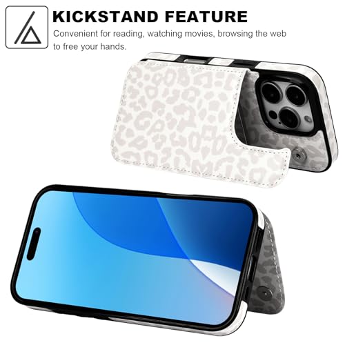 HAOPINSH for iPhone 16 Pro Case Wallet with Card Holder, White Leopard Cheetah Pattern Back Flip Folio PU Leather Kickstand Card Slots Case for Women Girls, Double Shockproof 6.3" - color: White Leopard