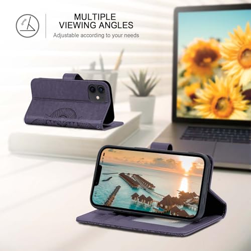 Wallet Case for iPhone 12 and iPhone 12 Pro,[RFID Blocking] 3 Card Holder Stand with Credit Card Slot PU Leather Magnetic Protective Flip Cover for iPhone 12/12 Pro (Dark Purple) - color: Dark Purple