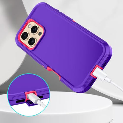 for iPhone 16 Pro Max Case Heavy Duty Protective Shockproof Dropproof 3-Layer Full Body Protection [Without Screen Protector] Tough Rugged Cover for iPhone 16 Pro Max 6.9",Navy Purple/Pink - color: Navy Purple/Pink