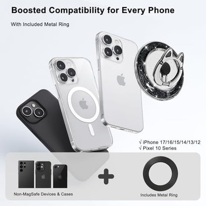 Magnetic Phone Ring Holder for MagSafe, [Flexible 360° Rotation] Magnet Finger Ring Grip Stand Holder, Fit for iPhone 16 15 14 13 12, Pro, Pro Max, Plus, Mag Safe Accessories, All Black - color: All Black