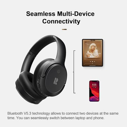 Calmbee Hybrid Active Noise Cancelling Headphones Wireless Over Ear 140Hrs - color: Black