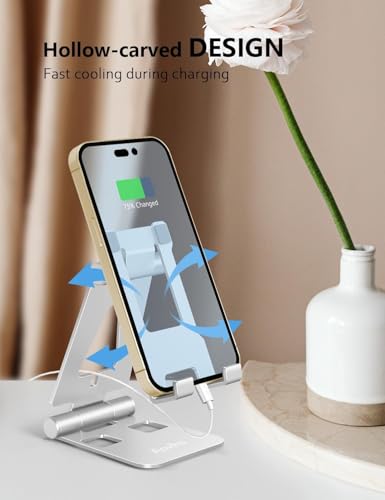 Aoviho Foldable Cell Phone Stand for Desk, Holder for iPhone,Silver - color: Silver