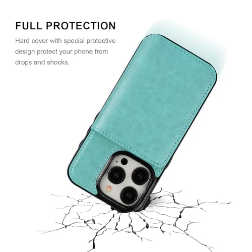 KIHUWEY Compatible with iPhone 15 Pro Wallet Case Credit Card Holder, Premium Leather Kickstand Flip Hidden Magnetic Clasp Durable Shockproof Protective Cover for iPhone 15 Pro 6.1 inch (Mint Green) - color: Mint Green