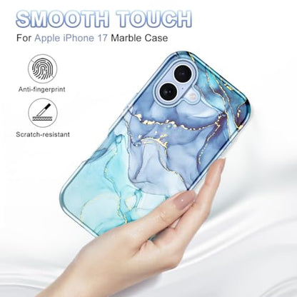 Btscase Compatible with iPhone 17 Case 6.3 Inch 2025,Marble Pattern 3 in 1 Heavy Duty Shockproof Full Body Rugged Hard PC+Soft Silicone Drop Protective Women Girl Phone Cases, Blue Cyan - color: Blue Cyan, size: iPhone 17