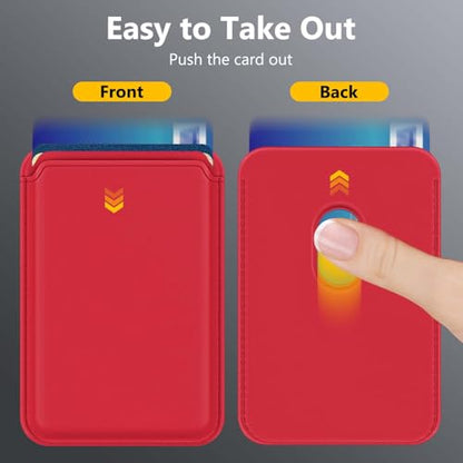 Upgraded MagSafe Wallet, Magnetic Phone Wallet 3 Cards Holder, 23 Magnets, Credit Card RFID Blocking, Slim Leather, Magnetic Wallets for iPhone 17/16/15/14/13/12 Series-Red - color: Red