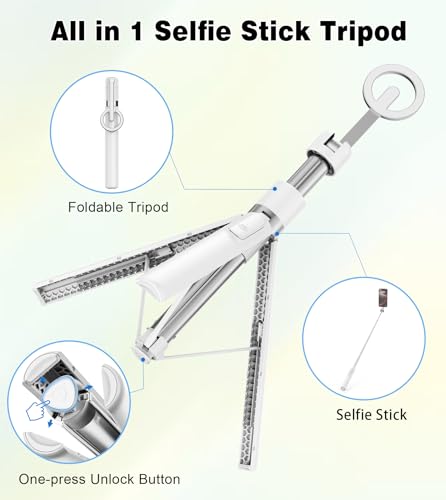 TONEOF 68" Magnetic Aluminum Phone Tripod Selfie Stick for iPhone & Android - color: White