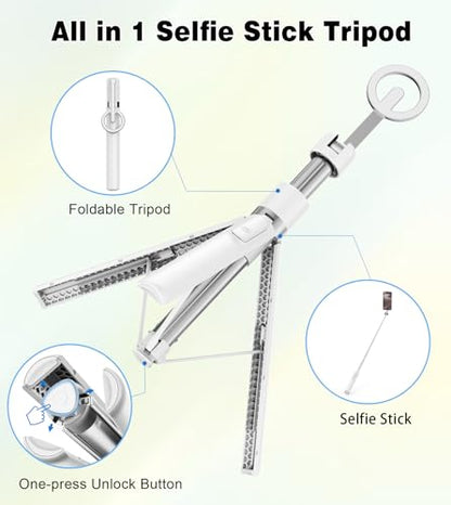 TONEOF 68" Magnetic Aluminum Phone Tripod Selfie Stick for iPhone & Android - color: White