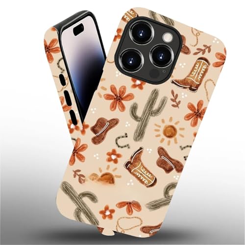ZHEGAILIAN Case Compatible with iPhone 14 Pro Max,Denim Boots Cactus Design Phone Case,Matte Mixed Double-Layer Hard Shell+Soft Silicone TPU Shock Protective - color: Denim boots cactus, size: iPhone 14 Pro Max