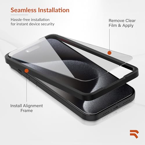 rooCASE Glass Screen Protector Compatible for Apple iPhone 15 Pro, (6.1 Inch), Case Friendly Tempered Glass Front Cover Protection with Alignment Frame, Pack of 3