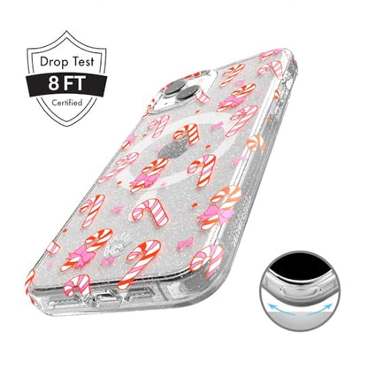 VELVET CAVIAR Christmas Phone Case for iPhone 15 - Compatible with MagSafe - 10ft Drop Tested - Holiday Peppermint Glitter Winter Theme - color: Peppermint Princess, size: 15